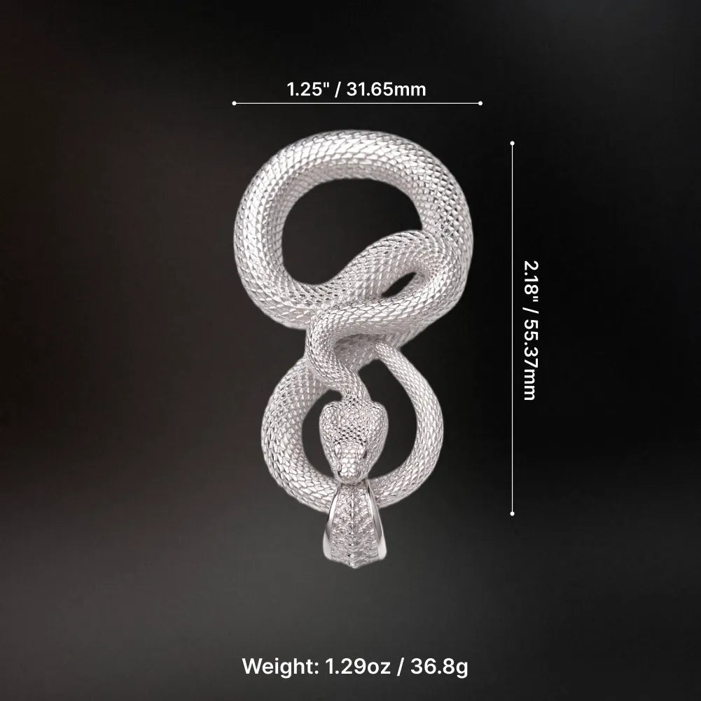Snake Keychain in 18K White Gold Plated White Bronze, dimensions and weight shown in the parameter image.