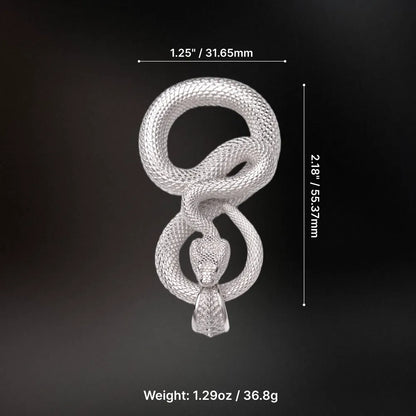 Snake Keychain in 18K White Gold Plated White Bronze, dimensions and weight shown in the parameter image.