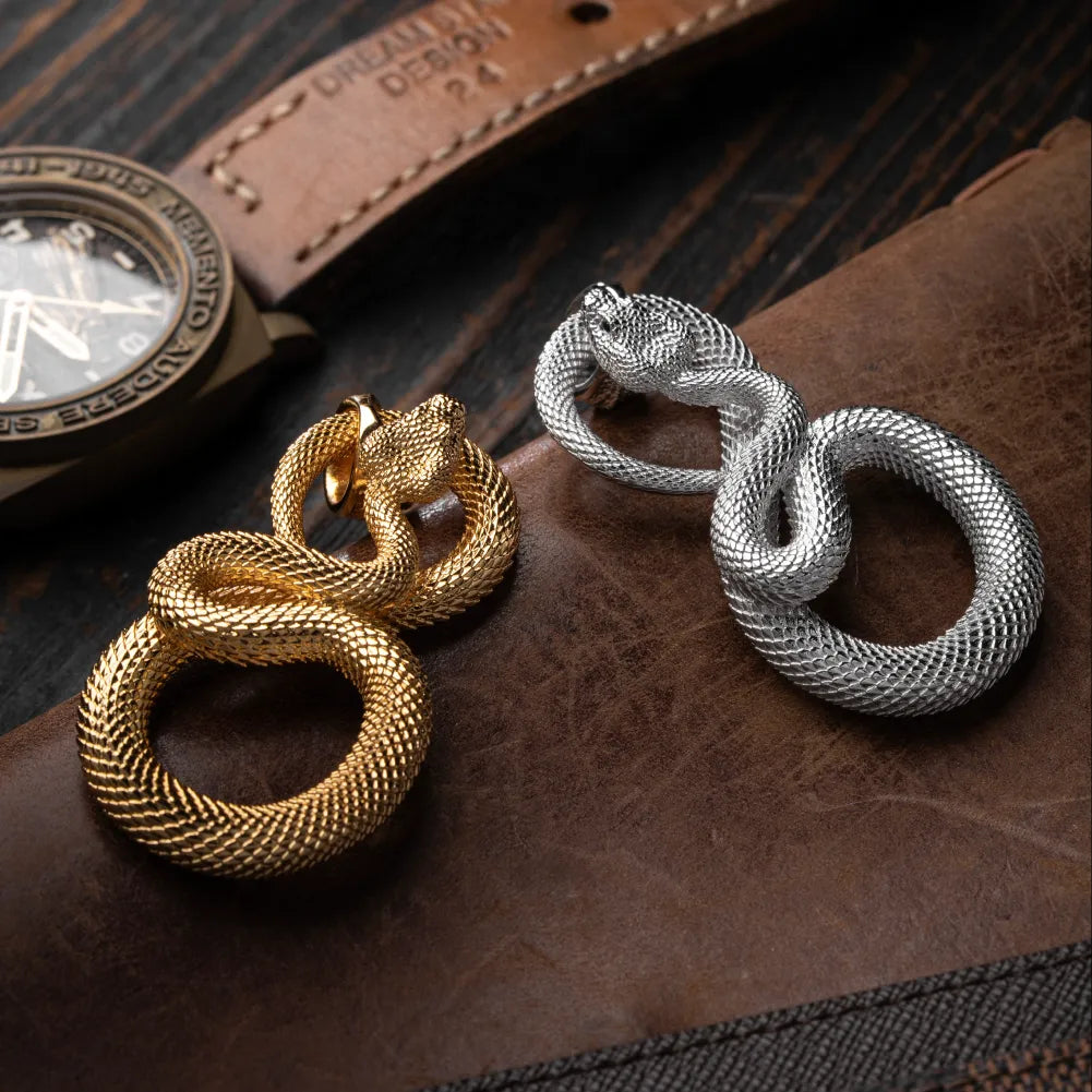 Snake Keychain in 18K White Gold Plated White Bronze, multiple finish variants arranged in a product display.