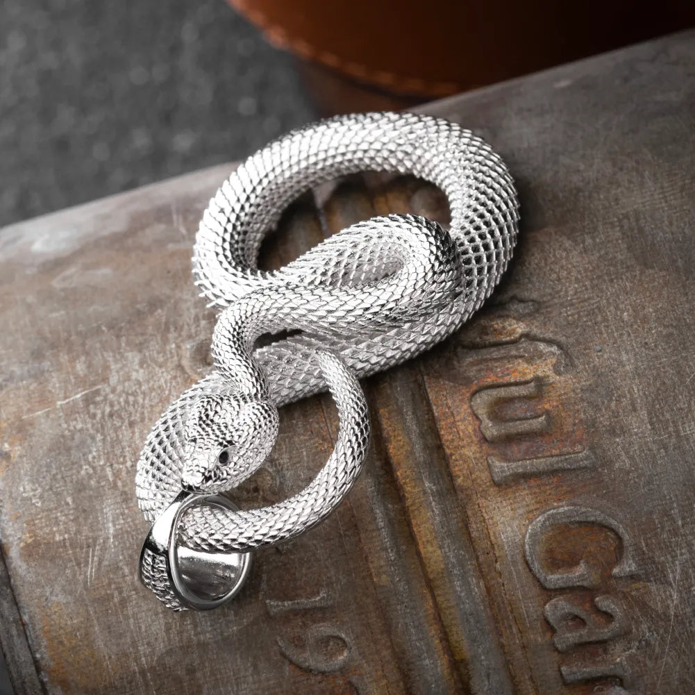 Snake Keychain in 18K White Gold Plated White Bronze, shown with keys in a close product flat lay.