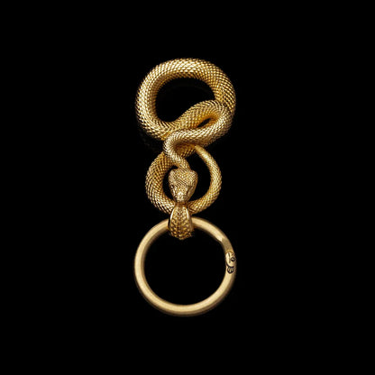 Snake keychain in 24K Gold Plated Brass with With Key Ring, black-background variant view