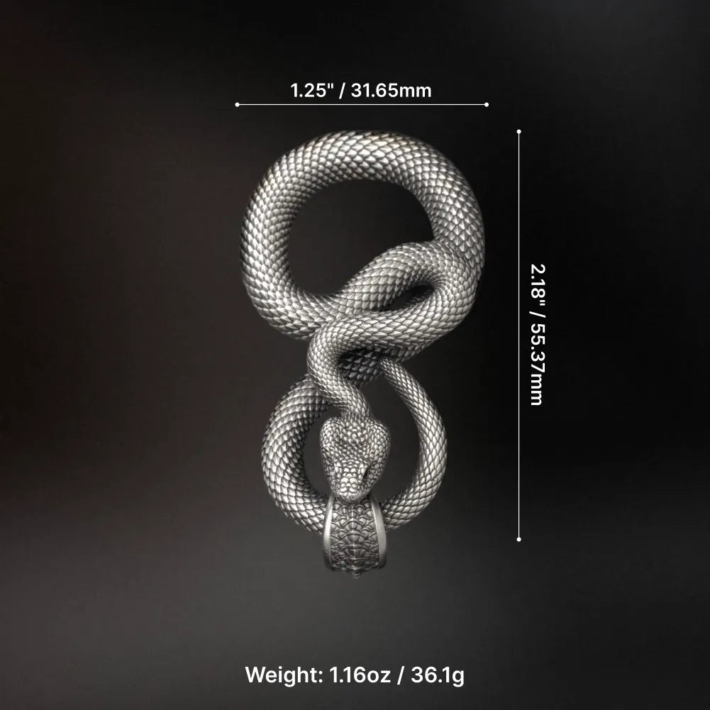 Snake Keychain in White Bronze, dimensions and weight shown in the parameter image.