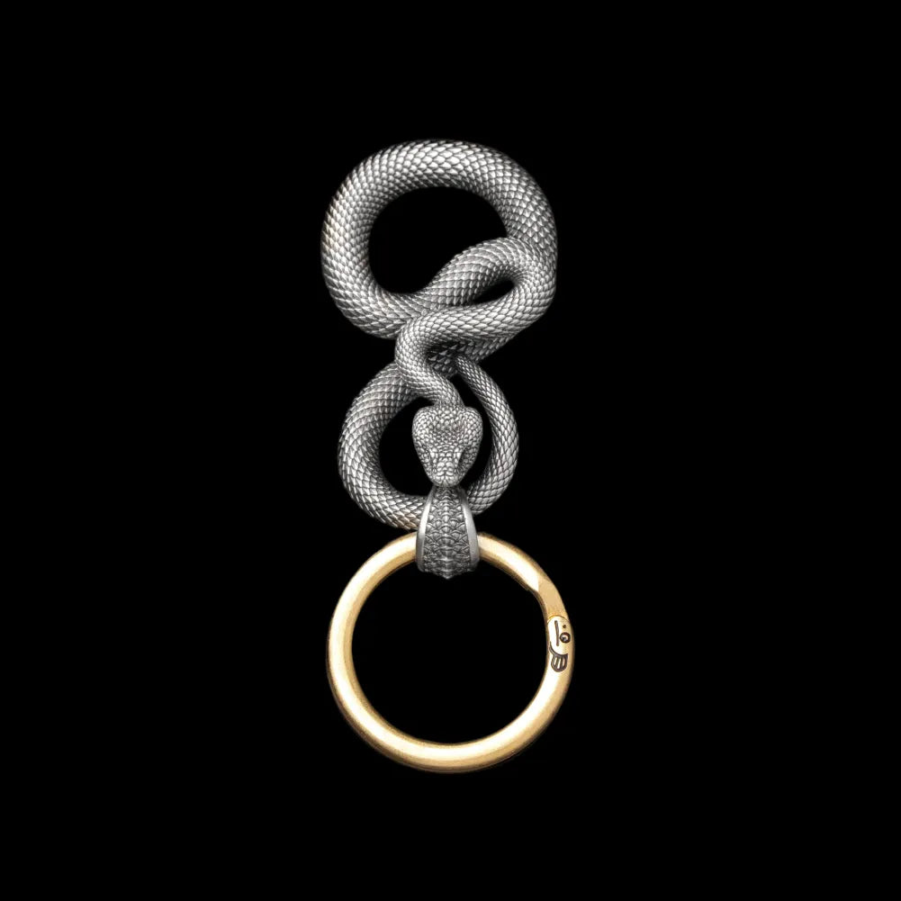 Snake keychain in White Bronze with With Key Ring, black-background variant view