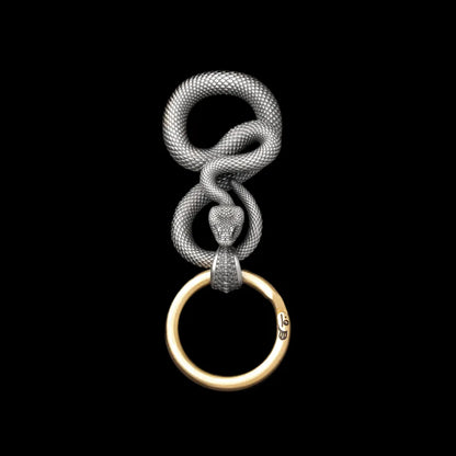 Snake keychain in White Bronze with With Key Ring, black-background variant view