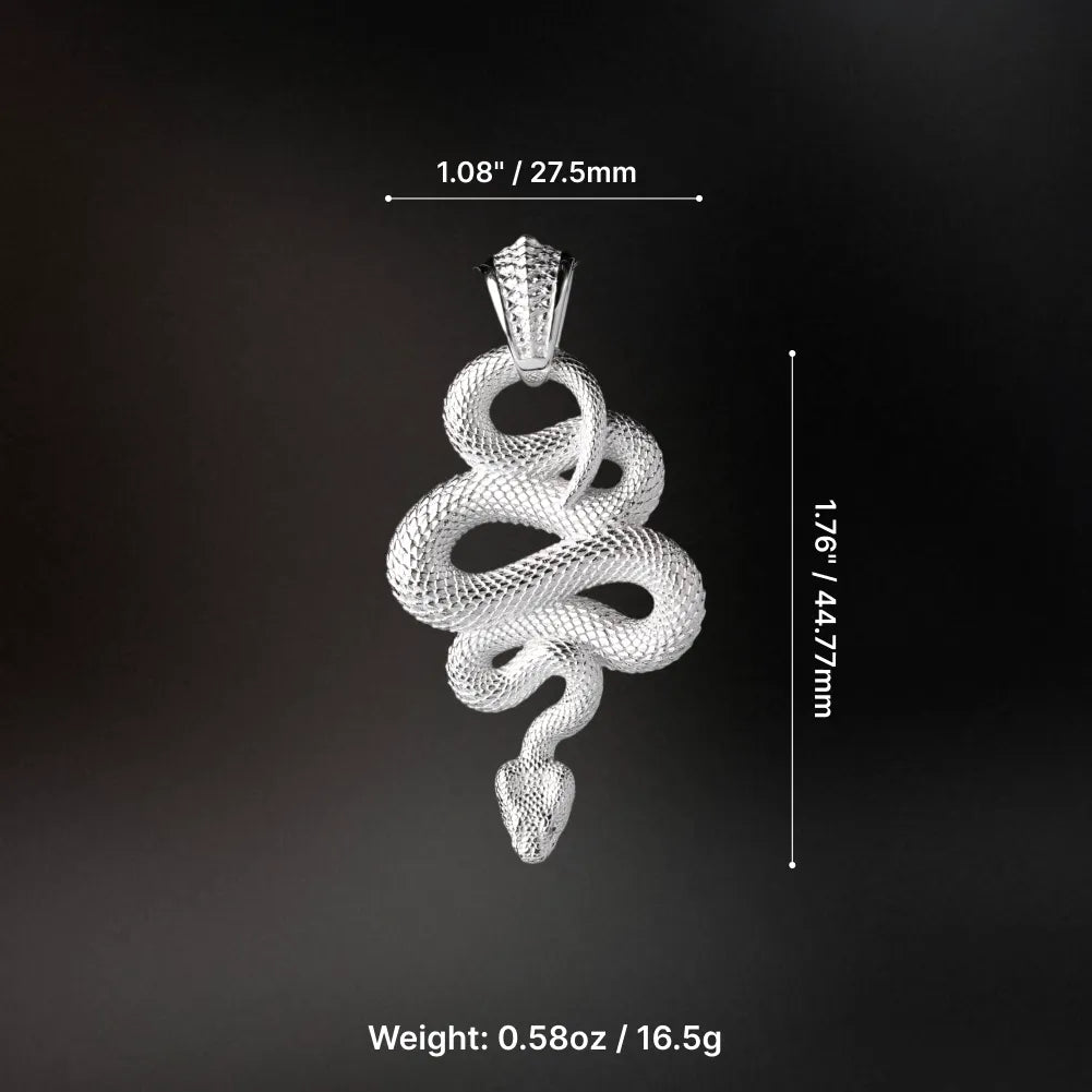 Snake Pendant in 18K White Gold Plated White Bronze, dimensions and weight shown in the parameter image.