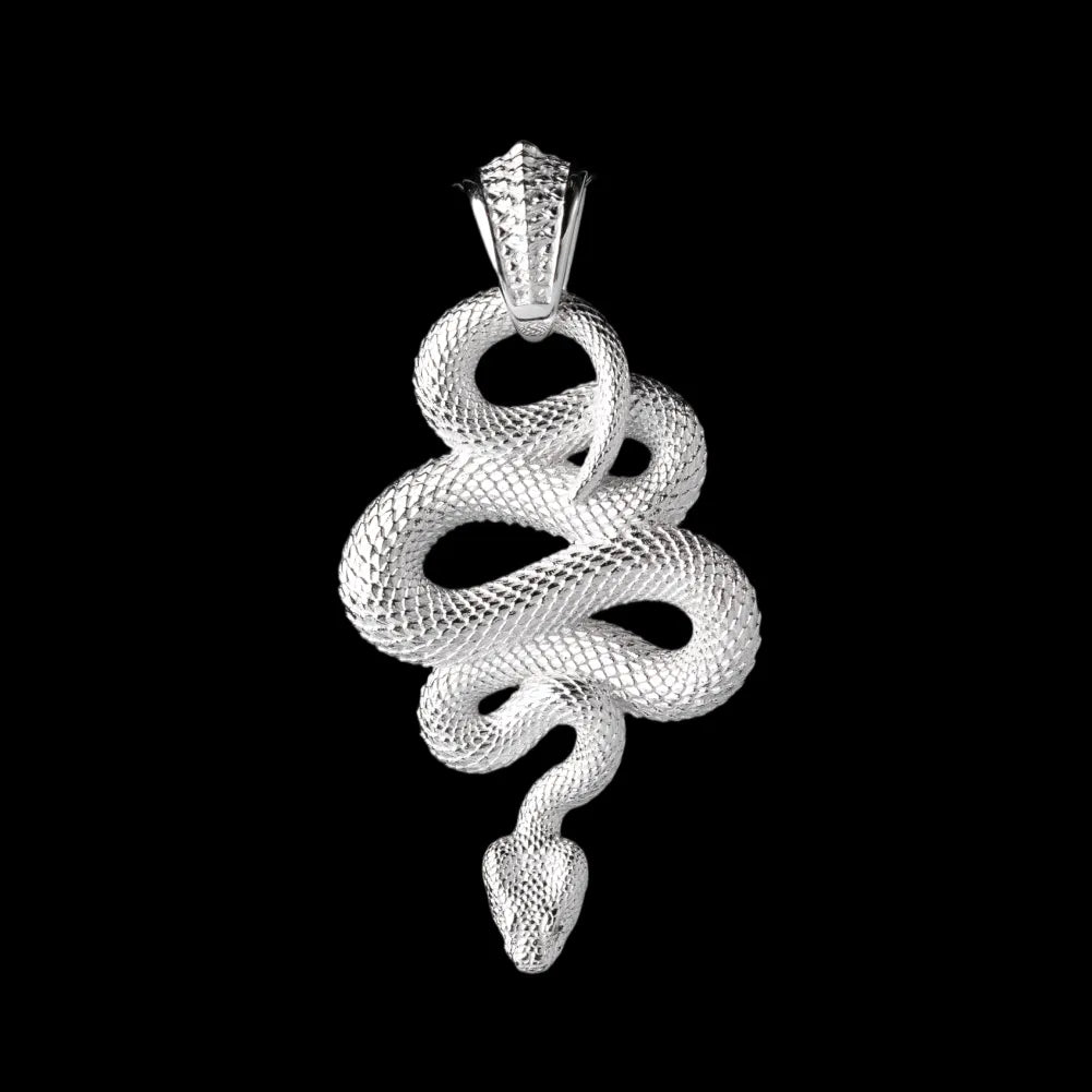 Snake pendant in 18K White Gold Plated White Bronze without chain, black-background pendant-only variant view