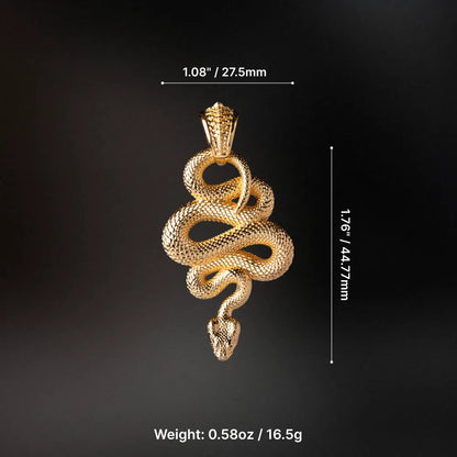 Snake Pendant in 24K Gold Plated Brass, dimensions and weight shown in the parameter image.