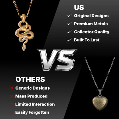 Snake Pendant in 24K Gold Plated Brass, original design compared with a generic pendant.