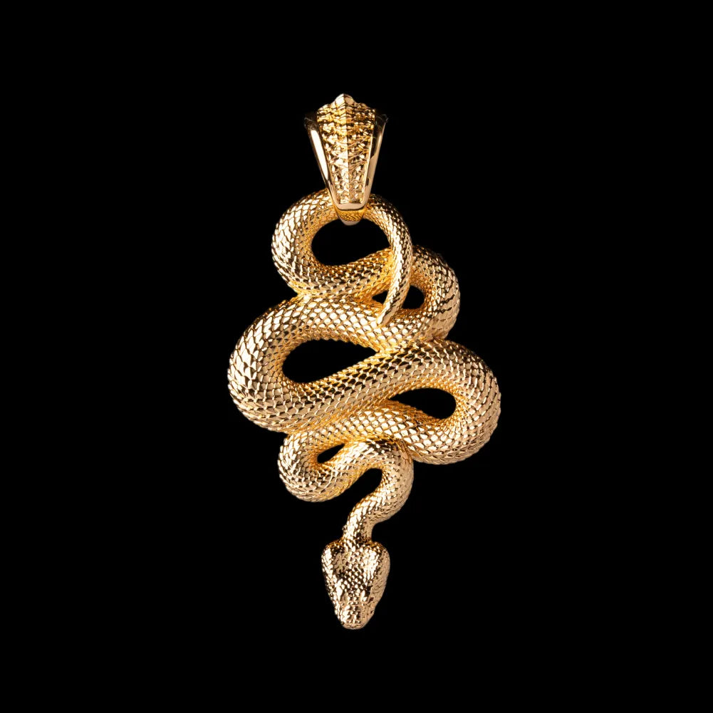 Snake pendant in 24K Gold Plated Brass without chain, black-background pendant-only variant view