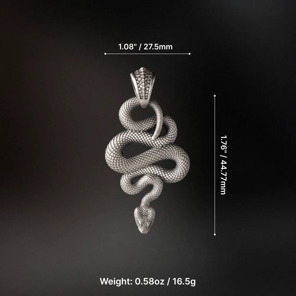 Snake Pendant in White Bronze, dimensions and weight shown in the parameter image.