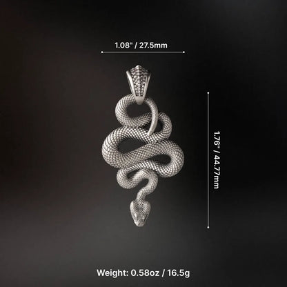 Snake Pendant in White Bronze, dimensions and weight shown in the parameter image.