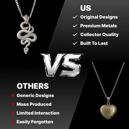 Snake Pendant in White Bronze, original design compared with a generic pendant.