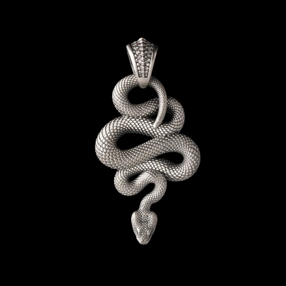 Snake pendant in White Bronze without chain, black-background pendant-only variant view