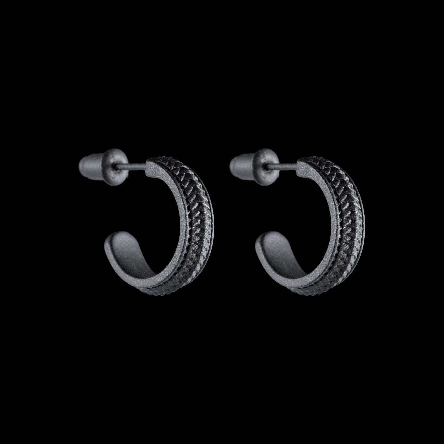 Snake Scale Stud Earrings Matte Black Plated Brass