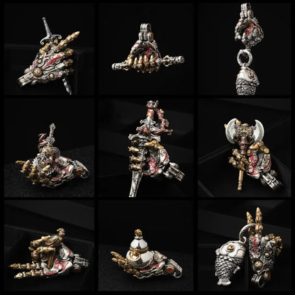 Taoist Mechanical Hand Pendant product poses on black background
