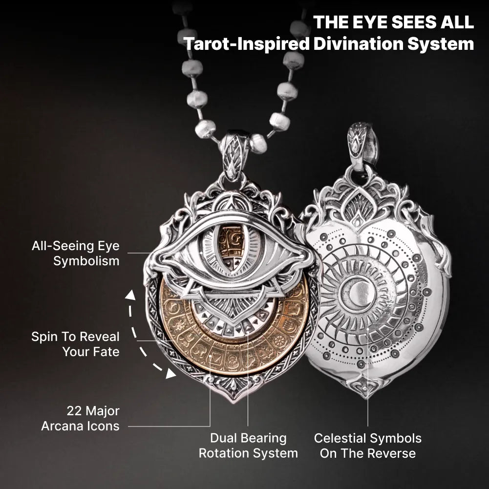 Front and back details of the spinning Tarot Vision Pendant
