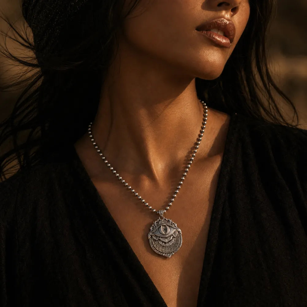 Tarot Vision Pendant styled with a black outfit