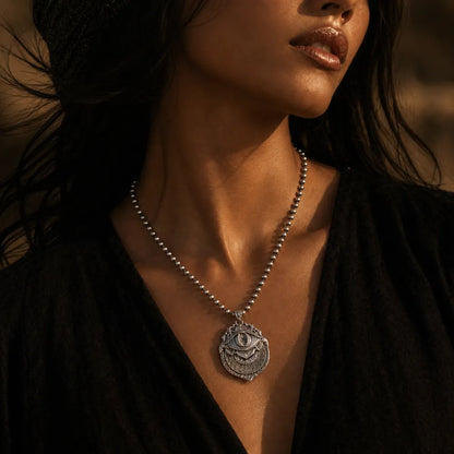 Tarot Vision Pendant styled with a black outfit