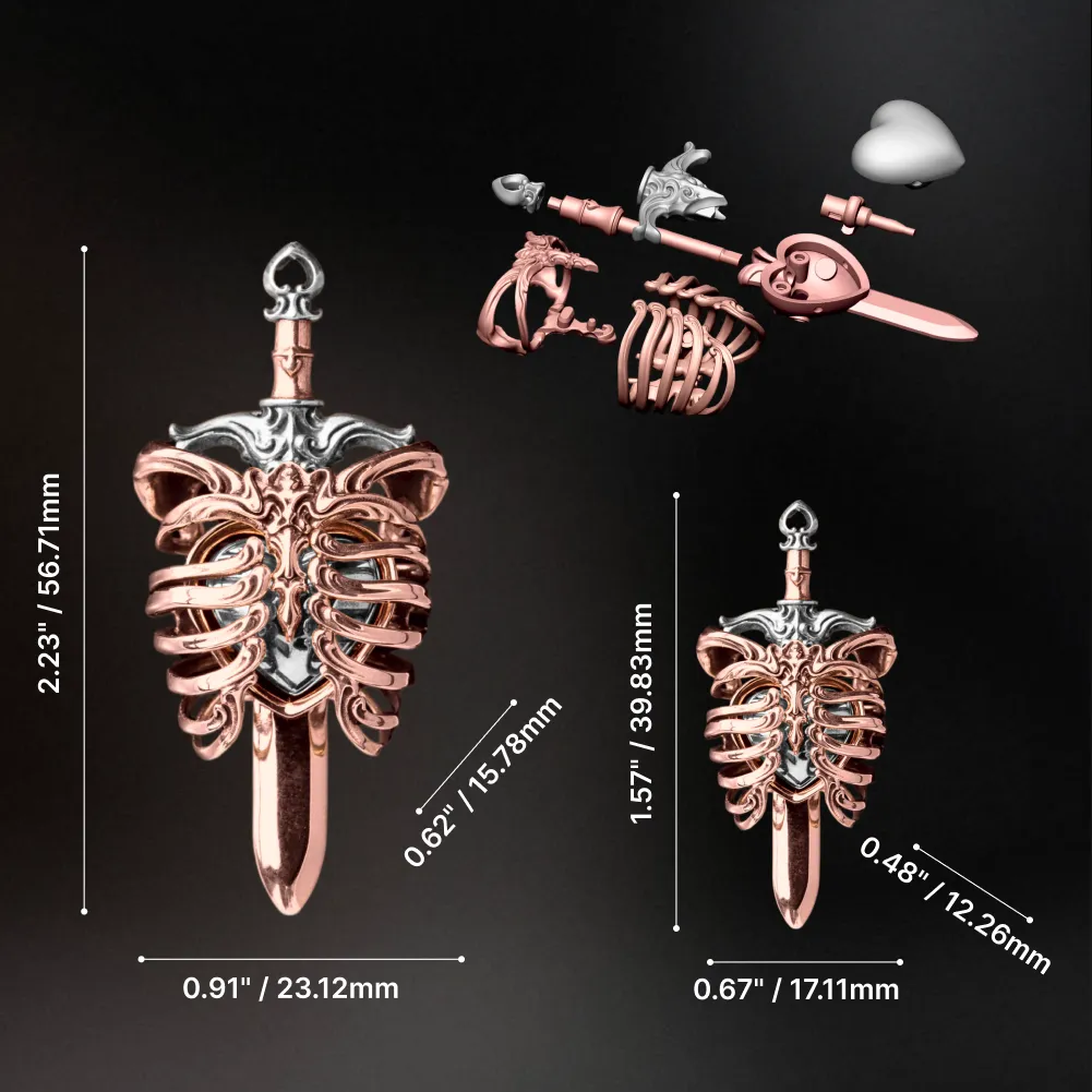 Beating Heart Pendant small and large dimensions and components