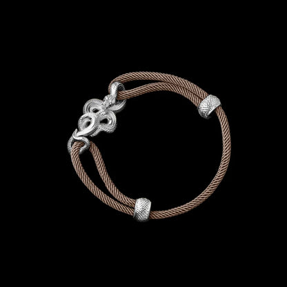 Tree Boa rope bracelet in 18K White Gold Plated White Bronze with 4mm Milan Rope and Camel cord, black-background variant view