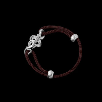 Tree Boa rope bracelet in 18K White Gold Plated White Bronze with 4mm Milan Rope and Coffee cord, black-background variant view