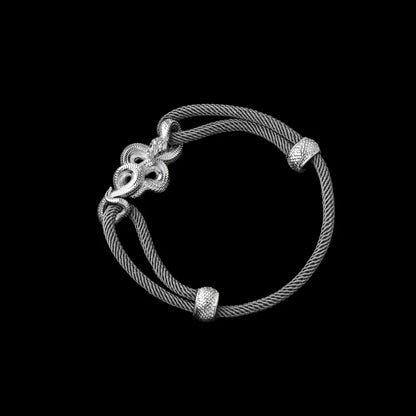 Tree Boa rope bracelet in 18K White Gold Plated White Bronze with 4mm Milan Rope and Gray cord, black-background variant view