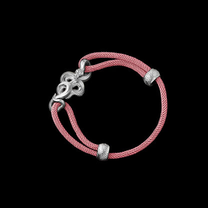 Tree Boa rope bracelet in 18K White Gold Plated White Bronze with 4mm Milan Rope and Strawberry Cream cord, black-background variant view