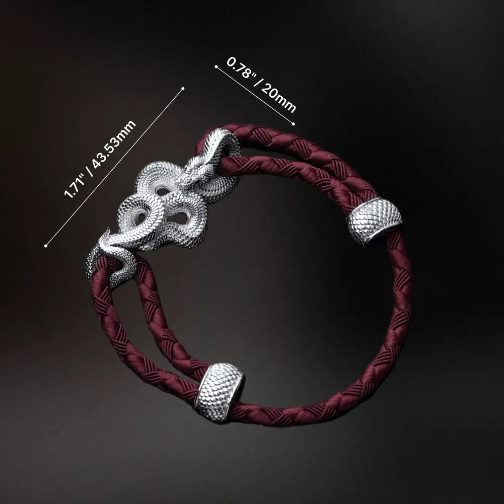 Tree Boa Rope Bracelet in 18K White Gold Plated White Bronze, dimensions and complete bracelet shape shown on a dark background.