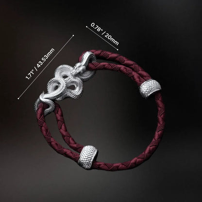 Tree Boa Rope Bracelet in 18K White Gold Plated White Bronze, dimensions and complete bracelet shape shown on a dark background.