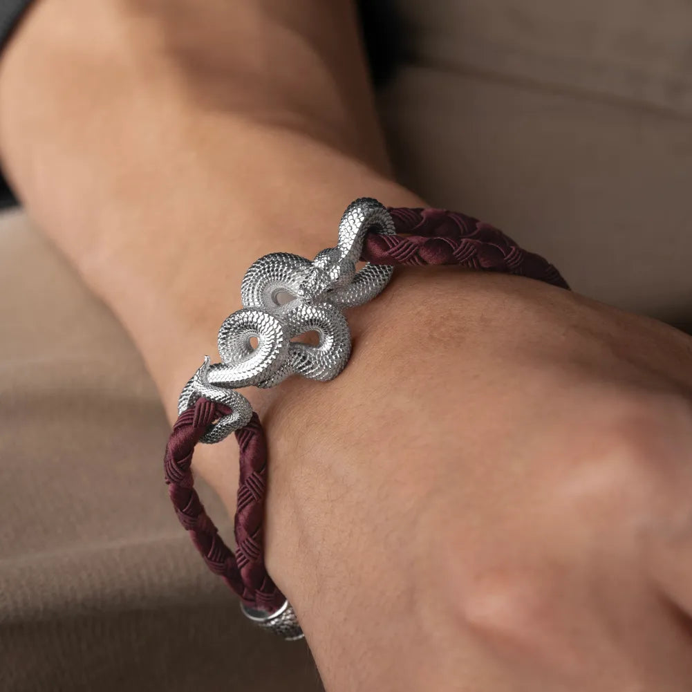 Tree Boa Rope Bracelet in 18K White Gold Plated White Bronze, worn on the wrist in a lifestyle close-up.