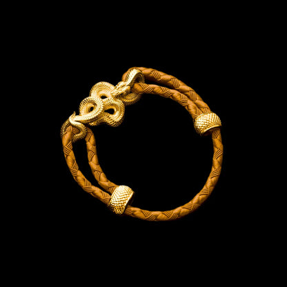 Tree Boa rope bracelet in 24K Gold Plated Brass with 4mm Braided Rope and & Gold cord, black-background variant view