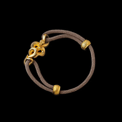 Tree Boa rope bracelet in 24K Gold Plated Brass with 4mm Milan Rope and Camel cord, black-background variant view