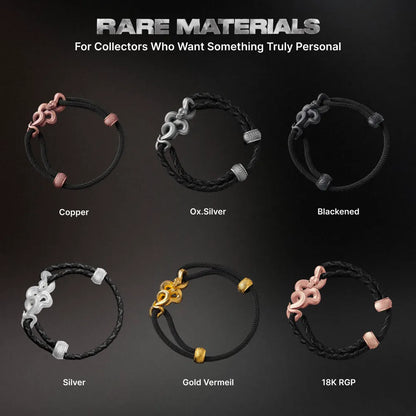 Tree Boa Rope Bracelet in 24K Gold Plated Brass, material and finish options shown in a comparison chart.