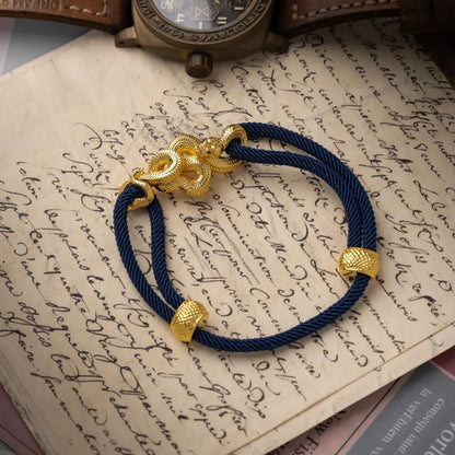Tree Boa Rope Bracelet in 24K Gold Plated Brass, snake clasp and rope construction shown in a close-up product view.