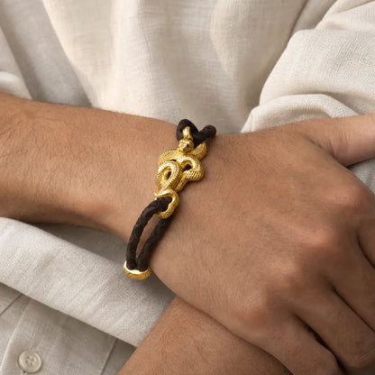 Tree Boa Rope Bracelet in 24K Gold Plated Brass, worn on the wrist in a front view.