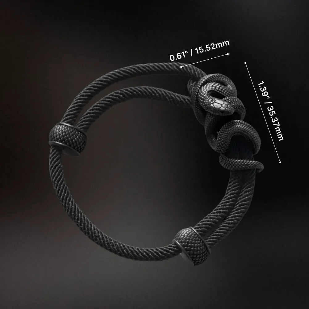 Blackened Tree Boa rope bracelet dimensions and clasp details