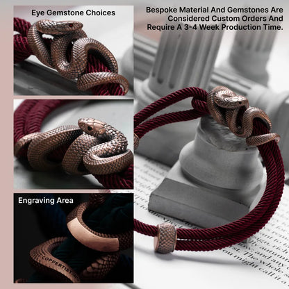 Copper Tree Boa rope bracelet engraving and gemstone eye details