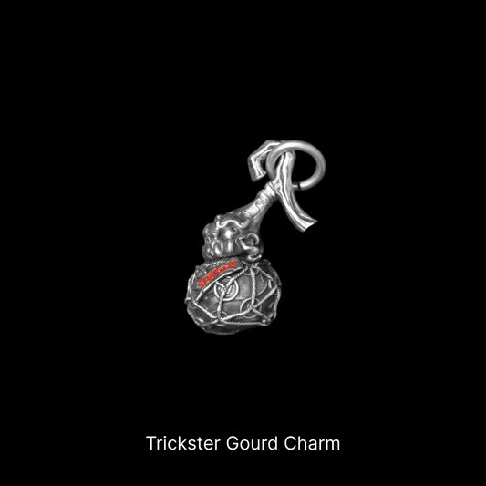 trickster gourd charm white bronze oxidized silver cinnabar sku