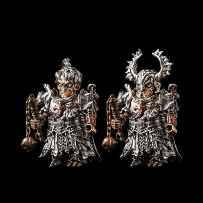 Two Undead Crusader figures with both heads and two morning stars