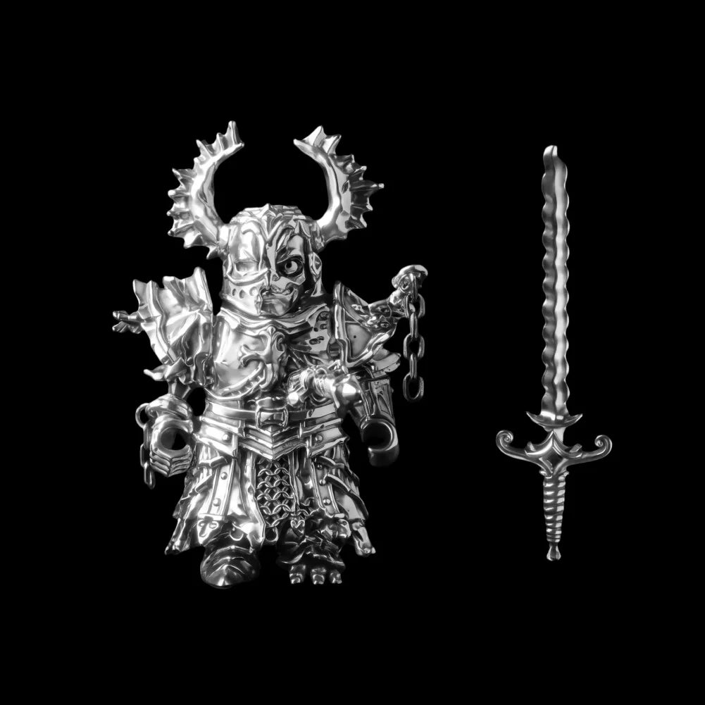 Undead Crusader in 18K White Gold Plated White Bronze with Fallen Crusader head and Crusader Sword
