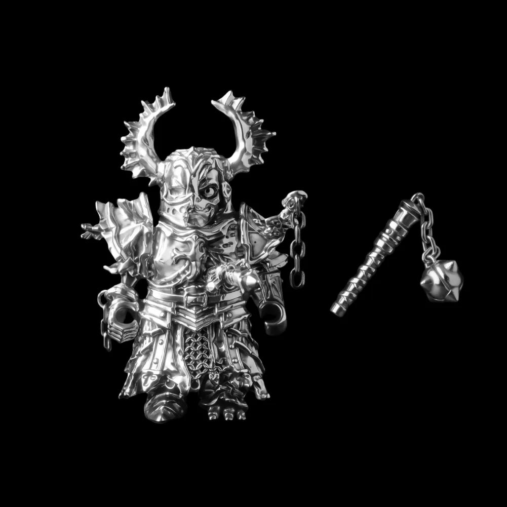 Undead Crusader in 18K White Gold Plated White Bronze with Fallen Crusader head and Morning Star
