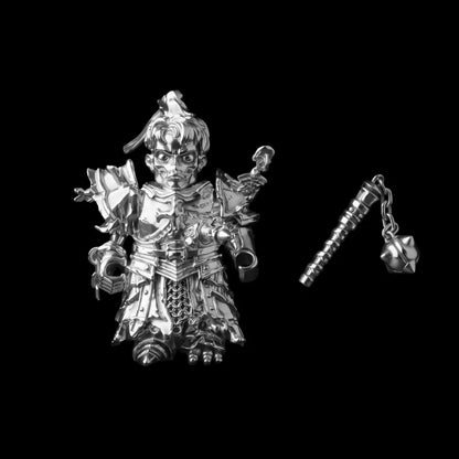 Undead Crusader in 18K White Gold Plated White Bronze with Risen Corpse head and Morning Star