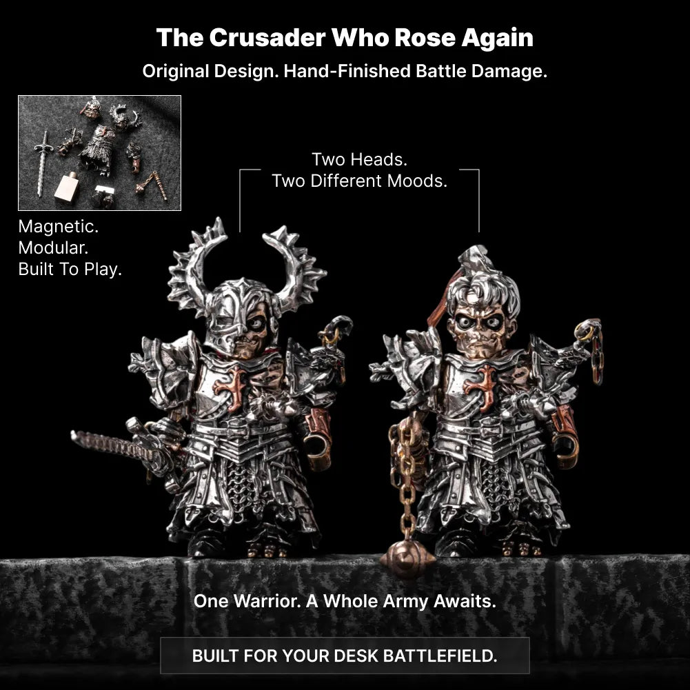 Undead Crusader magnetic figure shown with Fallen Crusader and Risen Corpse heads