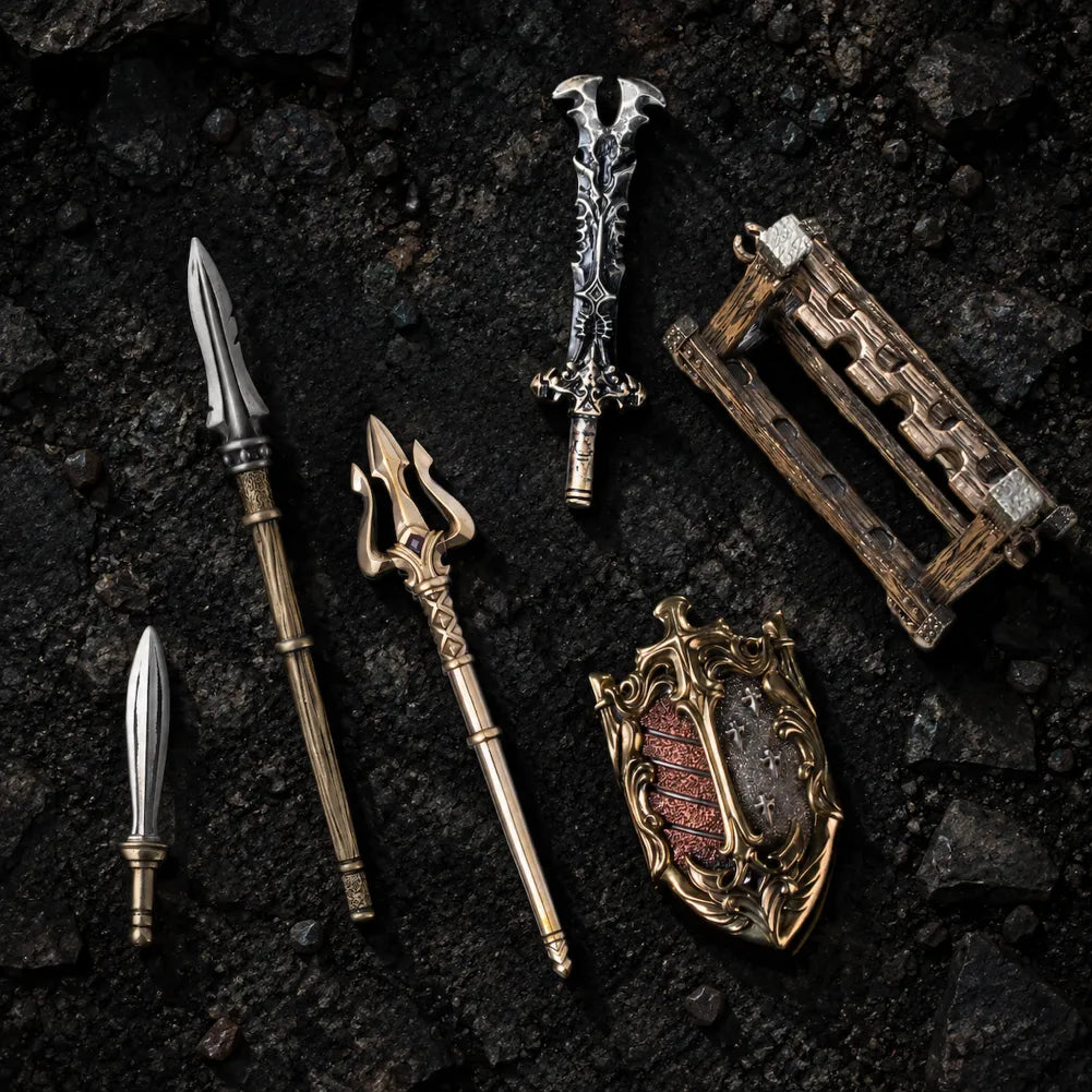 Compatible sword, spear, shield and training accessories for magnetic figures