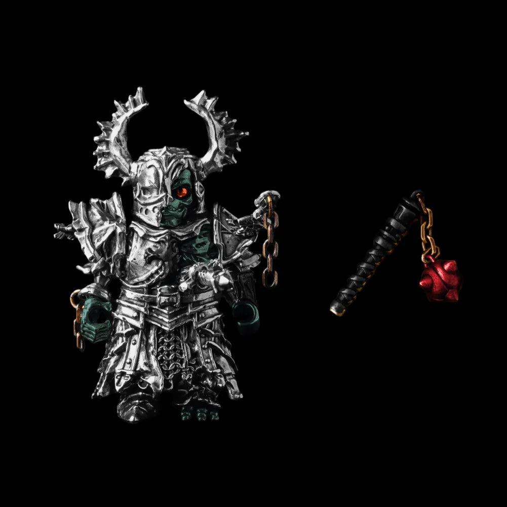 Undead Crusader with Fallen Crusader head and morning star on a black background