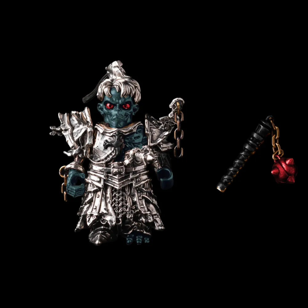Undead Crusader with Risen Corpse head and morning star on a black background