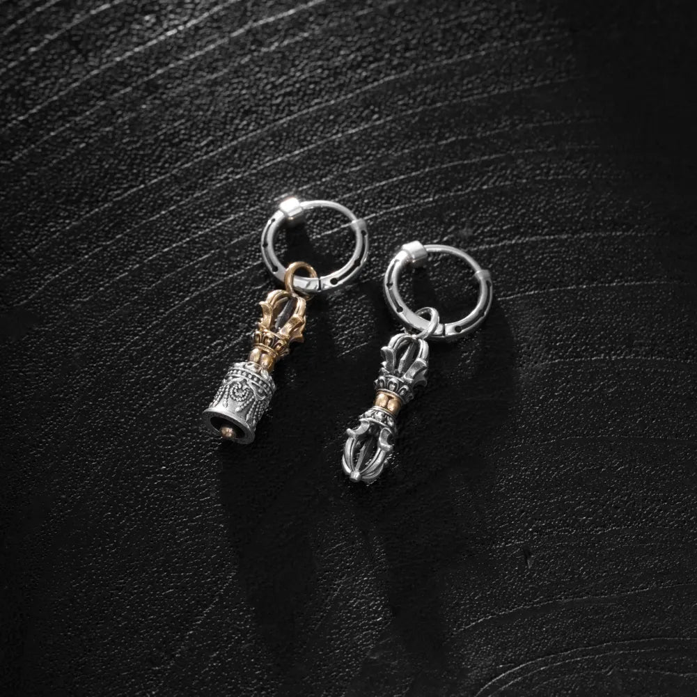 Vajra & Ghanta Earrings in Ox.Silver & Brass, product view 14 of 14