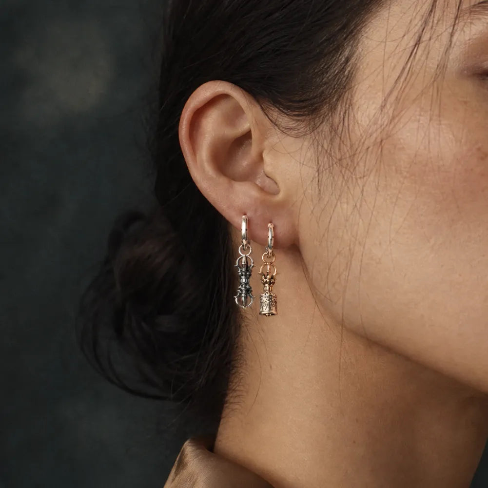 Vajra & Ghanta Earrings in Ox.Silver & Brass, product view 13 of 14