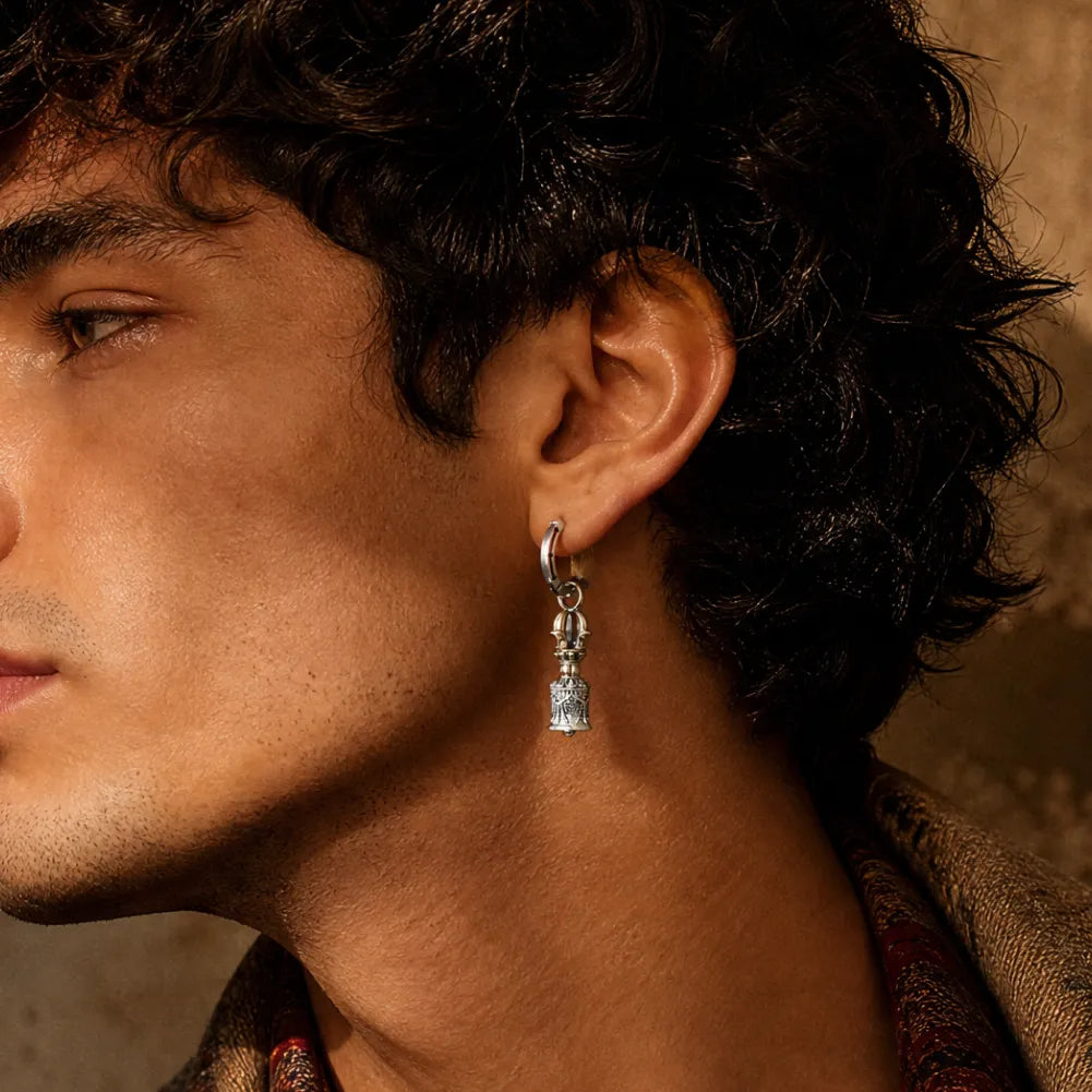 Vajra & Ghanta Earrings in Ox.Silver & Brass, product view 11 of 14