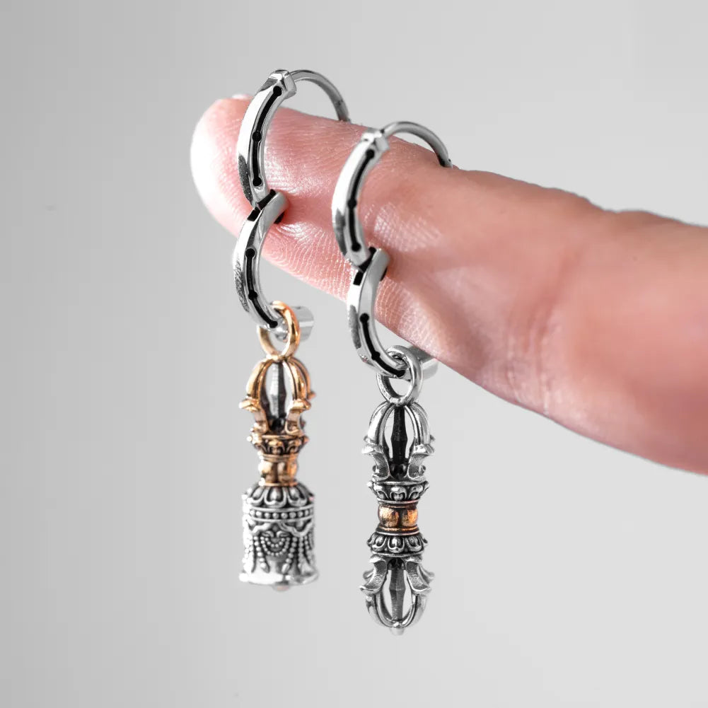 Vajra & Ghanta Earrings in Ox.Silver & Brass, product view 7 of 14